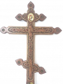 Э12 Крест сердечко с гравировкой, с листьями 220-11,5-4 см